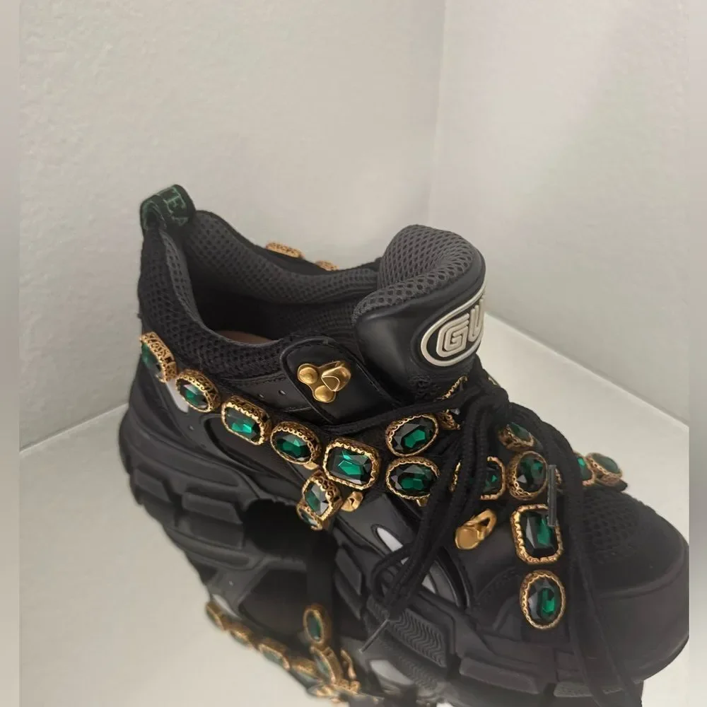 Brand new Gucci Black Mesh and Leather Flashtrek Reflective Removable Crystals - Picture 5 of 15